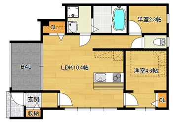 洋4.6×納2.3×LDK10.4（42.36㎡）106type
