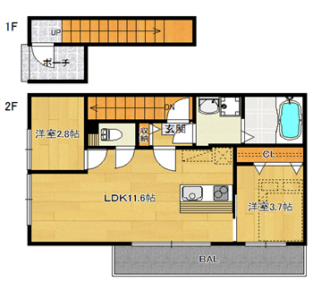 洋3.7×納2.8×LDK11.6（45.99㎡）206type
