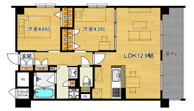 洋4.6×洋4.3×LDK12.9（55.65㎡）01type