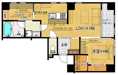 洋4.6×LDK14.9（51.59m<sup>2</sup>）