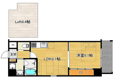 洋6.1×LDK8.1×ロフト6.4（35.40㎡）503号・南向