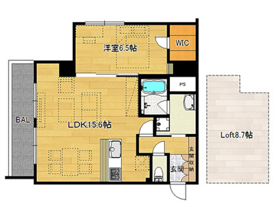 洋6.5×LDK15.6×ロフト8.7（53.01㎡）501号・北向