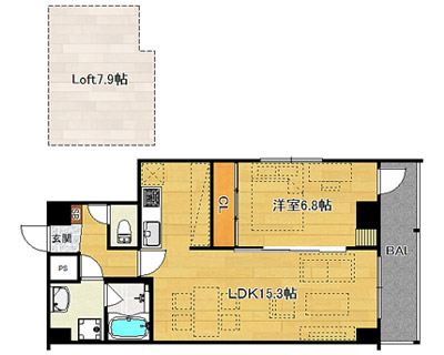 洋6.8×LDK15.3×ロフト7.9（48.54㎡）505号・南向