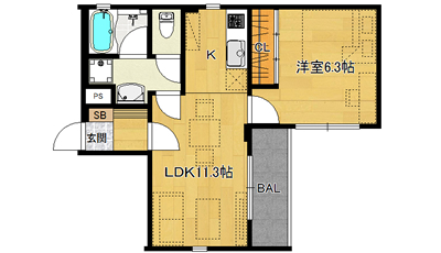 洋6.3×LDK11.3（37.72㎡）02号・東向