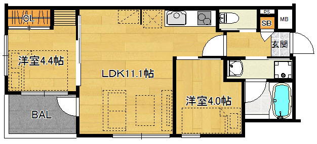洋4.4×洋4.0×LDK11.1（42.18<sup>2</sup>）201・101号