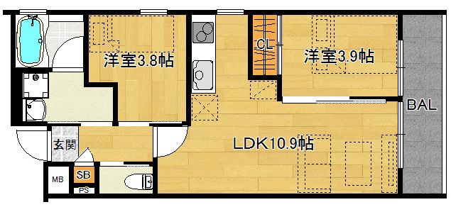 洋3.9×洋3.8×LDK10.9（42.00<sup>2</sup>）404・304・204号