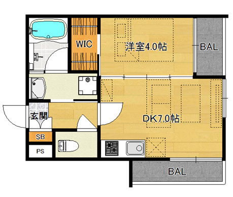洋4.0×DK7.0（30.01㎡）202・302号　南向