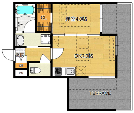 洋4.0×DK7.0（30.01㎡）102号　南向専用庭付