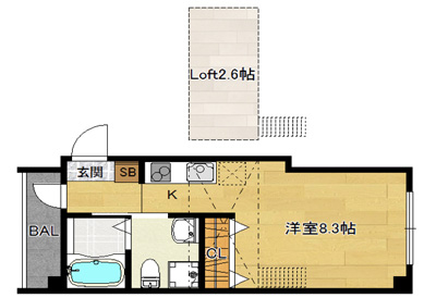 洋4.0×LDK8.0（22.18㎡）302号　西向