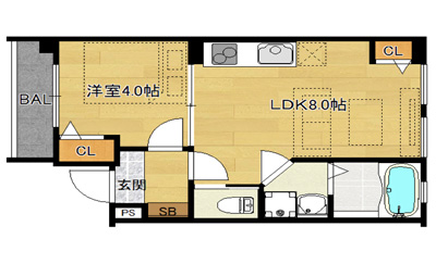 洋4.0×LDK8.0（30.0㎡）101・201号　西向