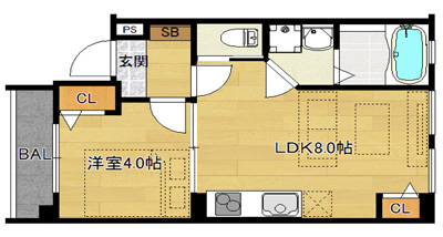 洋4.0×LDK8.0（30.0㎡）102・202号　西向