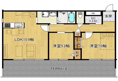 洋7.0×洋5.2×LDK15.9（69.02㎡）101号
