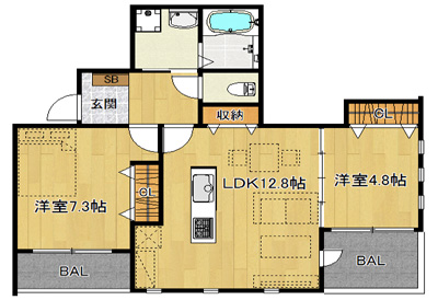 洋7.3×洋4.8×LDK12.8（58.55㎡）201号