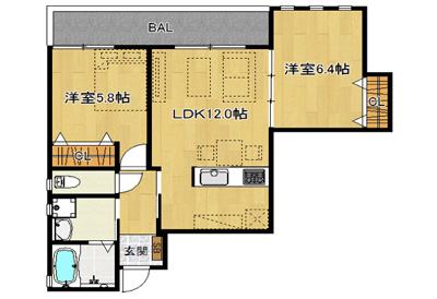 洋6.4×洋5.8×LDK12.0（57.5㎡）202号