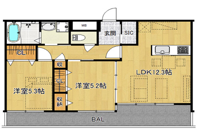 洋5.3×洋5.2×LDK12.3（57.95㎡）204号