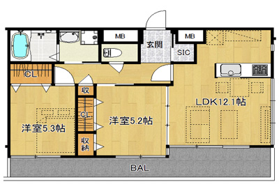 洋5.3×洋5.2×LDK12.1（57.31㎡）205号