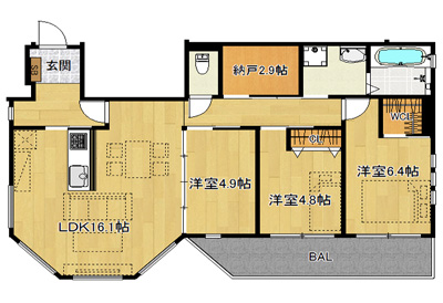 洋6.4×洋4.8×洋4.9×納2.9×LDK16.1（82.32㎡）206号