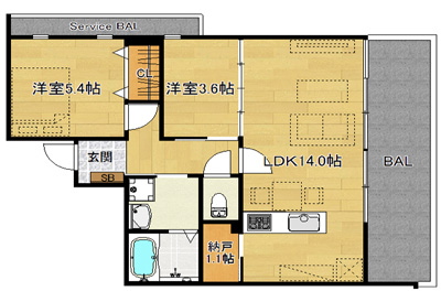 洋5.4×洋3.6×納1.1×LDK14.0（55.56㎡）207号