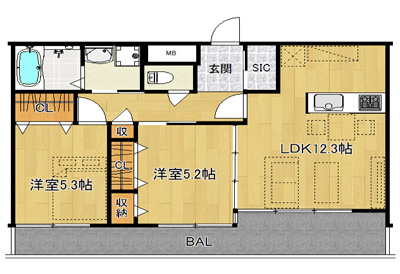 洋5.3×洋5.2×LDK12.3（57.97㎡）302号