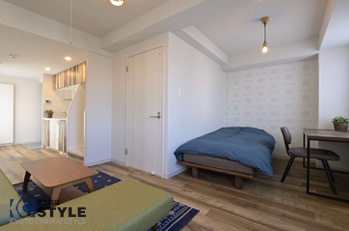 ヴィンテージ調の木目と拘りのデザインクロスがお洒落（401号）